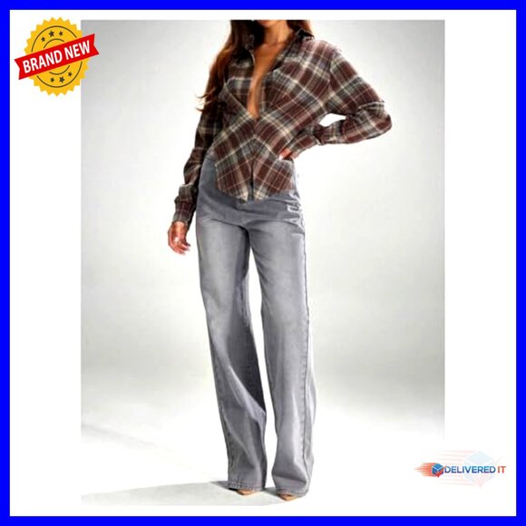 Long Sleeve Plaid Button Down Blouse, Loose Fit, Casual Top - Picture 5 of 5